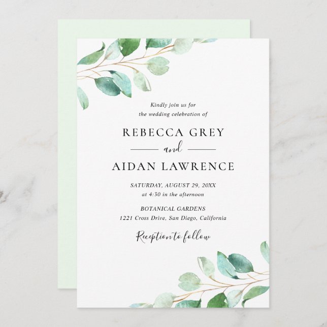 Simple Eucalyptus Greenery Wedding Invitation (Front/Back)