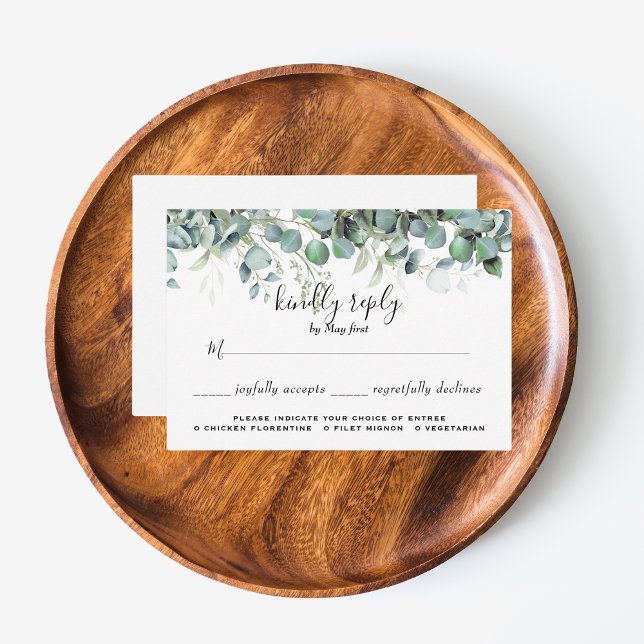Simple Eucalyptus Greenery Wedding Meal Choice RSVP Card (Simple Eucalyptus Greenery Wedding Party Supplies)