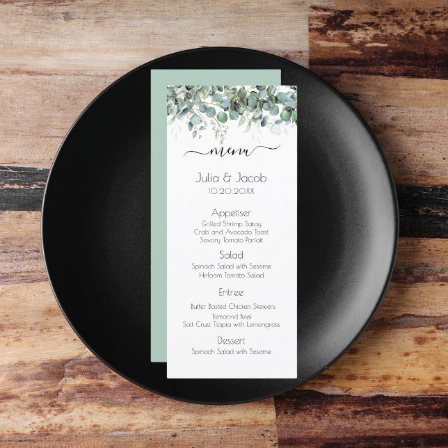 Simple Eucalyptus Greenery Wedding Party Menu (Simple Eucalyptus Greenery Wedding Party Supplies)