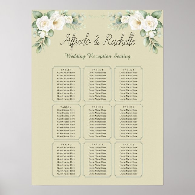 Simple Eucalyptus Greenery Wedding Seating Chart (Front)