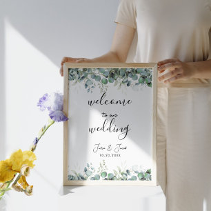 Simple Eucalyptus Greenery Wedding Welcome Poster