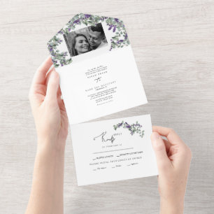 Simple Eucalyptus & Lavender Two Photo Wedding Al All In One Invitation