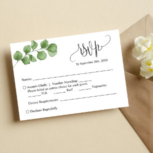 Simple Eucalyptus Leaves Custom Wedding RSVP Card