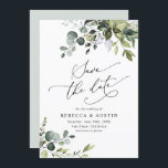 Simple Eucalyptus Leaves Greenery Save the Date Invitation<br><div class="desc">This elegant and customisable Save the Date card features mixed watercolor greenery leaves paired with a classy serif & delicate sans font in black,  with a monogram on the back. Matching items available.</div>