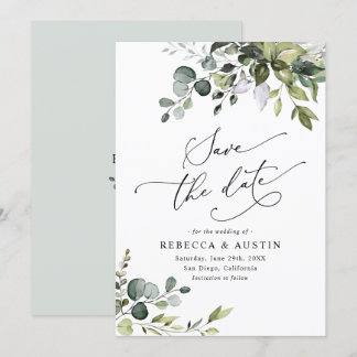 Simple Eucalyptus Leaves Greenery Save the Date Invitation