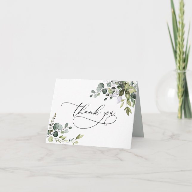 Simple Eucalyptus Leaves Greenery Thank You Card (Front)