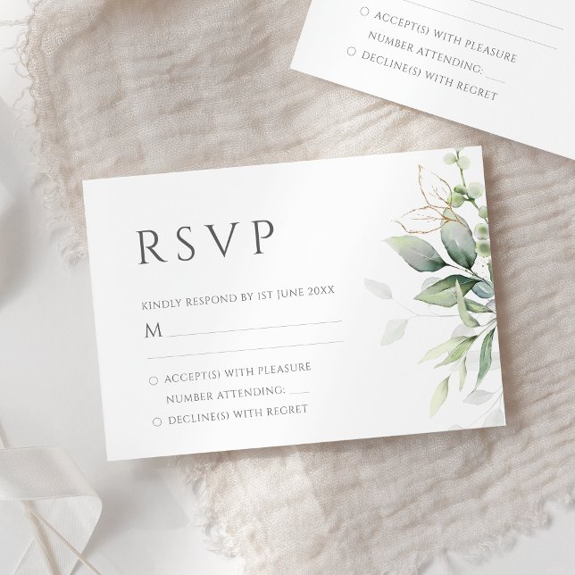 Simple Eucalyptus Leaves Greenery Wedding RSVP Card (Creator Uploaded)