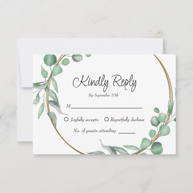 Simple Eucalyptus leaves Greenery Wedding RSVP Card (Front)