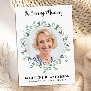 Simple Eucalyptus Memorial Photo Funeral Thank You Card