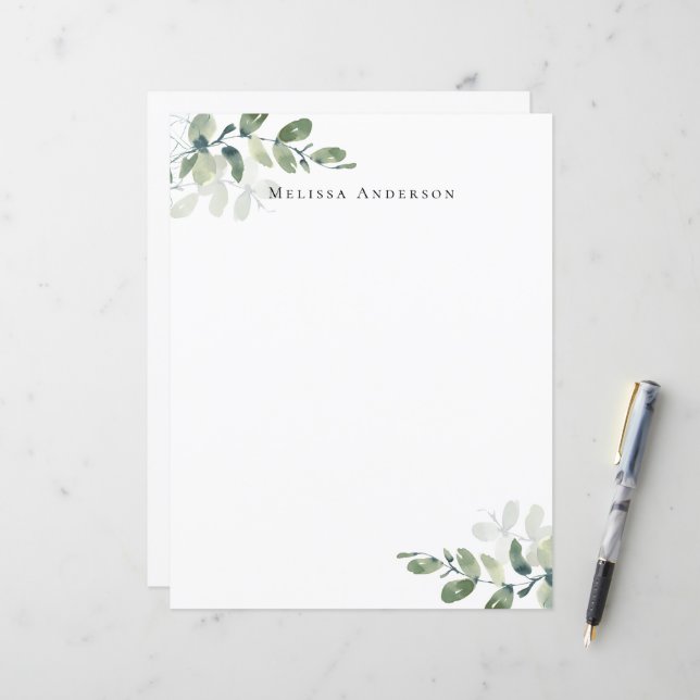 Simple Eucalyptus Personalised Letter Paper (Front/Back In Situ)