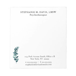 Simple Eucalyptus Personalised Therapist Notepad