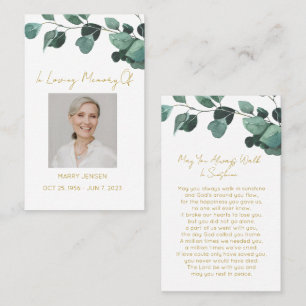 Simple Eucalyptus Photo Funeral Prayer Card