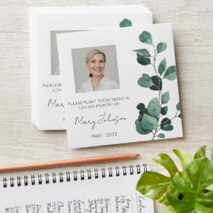 Simple Eucalyptus Photo Funeral Seed Envelope