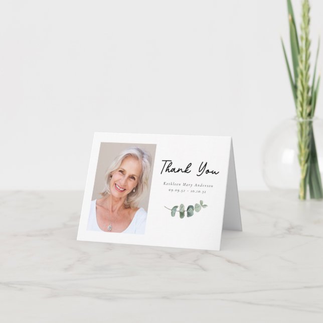 Simple Eucalyptus Photo Funeral Sympathy Thank You (Front)