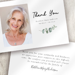 Simple Eucalyptus Photo Funeral Sympathy Thank You Card