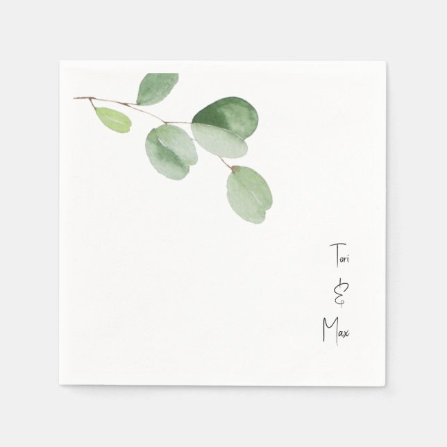 Simple Eucalyptus Stem Modern Font Names Cocktail Napkin (Front)