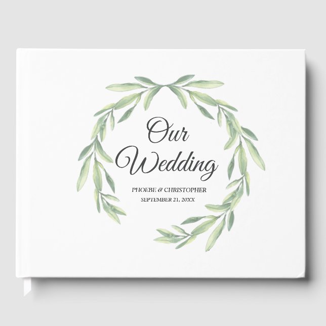 Simple Eucalyptus Watercolor Greenery Wedding Guest Book (Front)