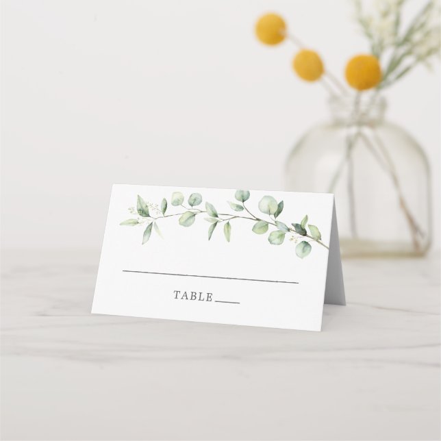 Simple Eucalyptus Wedding Ampersand Monogram Place Card (Front)