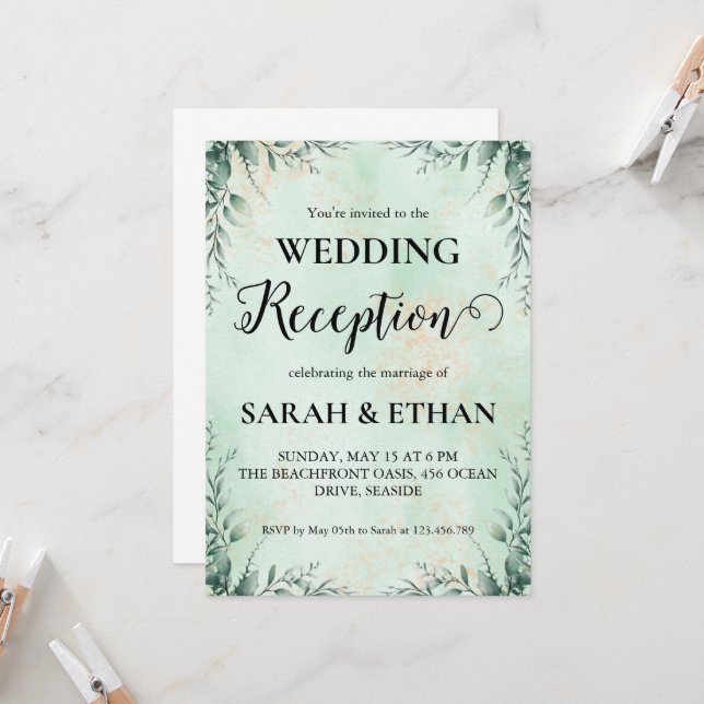 simple eucalyptus wedding reception invitations (Front/Back In Situ)