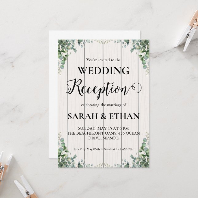 simple eucalyptus wedding reception invitations (Front/Back In Situ)
