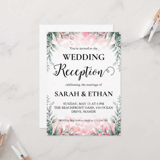 simple eucalyptus wedding reception invitations (Front/Back In Situ)
