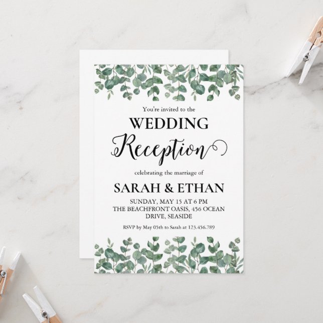 simple eucalyptus wedding reception invitations (Front/Back In Situ)