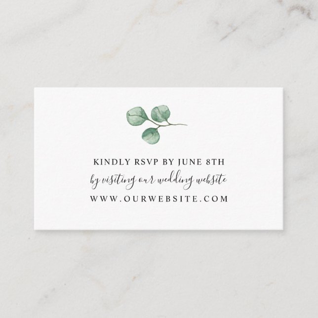 Simple Eucalyptus wedding RSVP online enclosure Card (Front)
