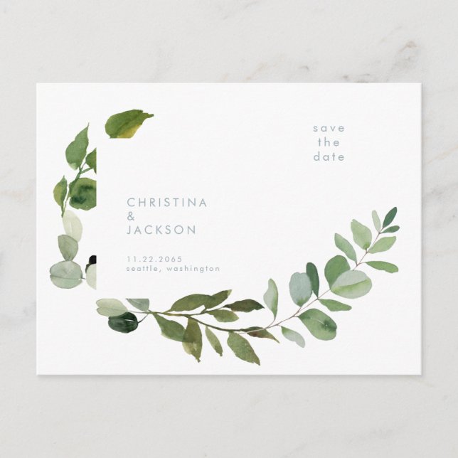 Simple Eucalyptus Wedding Save the Date  Postcard (Front)