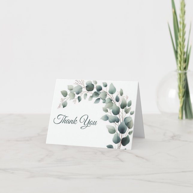 Simple Eucalyptus Wedding Thank you Card Blank (Front)