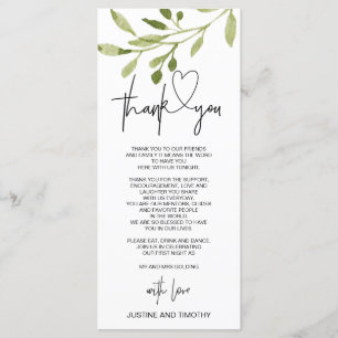 Simple Eucalyptus Wedding Thank You Table Setting Menu