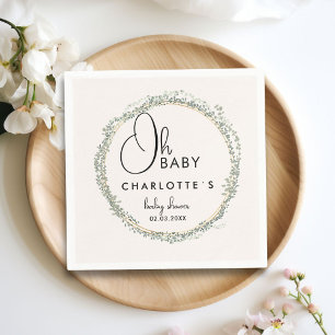 Simple, eucalyptus wreath Baby Shower Napkin