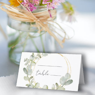 Simple Eucalyptus wreath & Gold Wedding Place Card