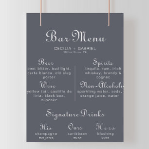 Simple Evening Boho Wedding Bar Menu Poster