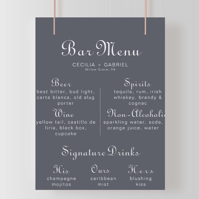 Simple Evening Boho Wedding Bar Menu Poster (Creator Uploaded)