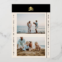 Simple Evergreen Gold Foil Tree Photo Holiday Card