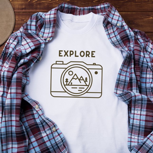 Simple Explore More Camera T-Shirt (Explore, Adventure, Cool)
