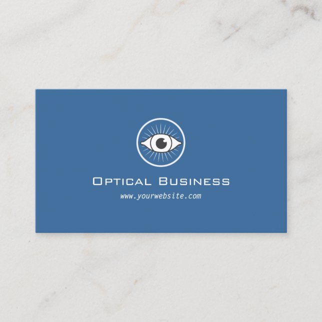 Simple Eye Icon Vintage Blue Optical Business Card (Front)