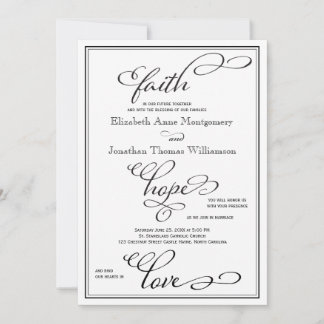 Simple Faith Hope Love Script Wedding Invitation
