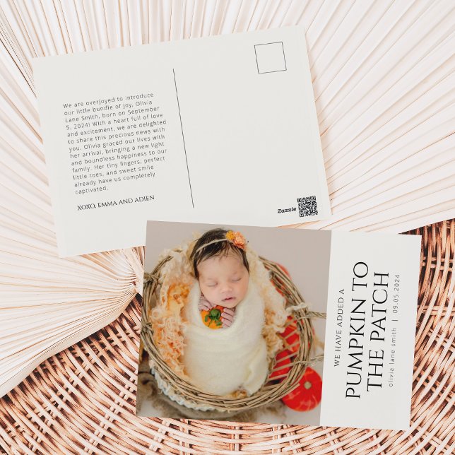 Simple Fall Autumn Birth Announcement Postcard (Creator Uploaded)