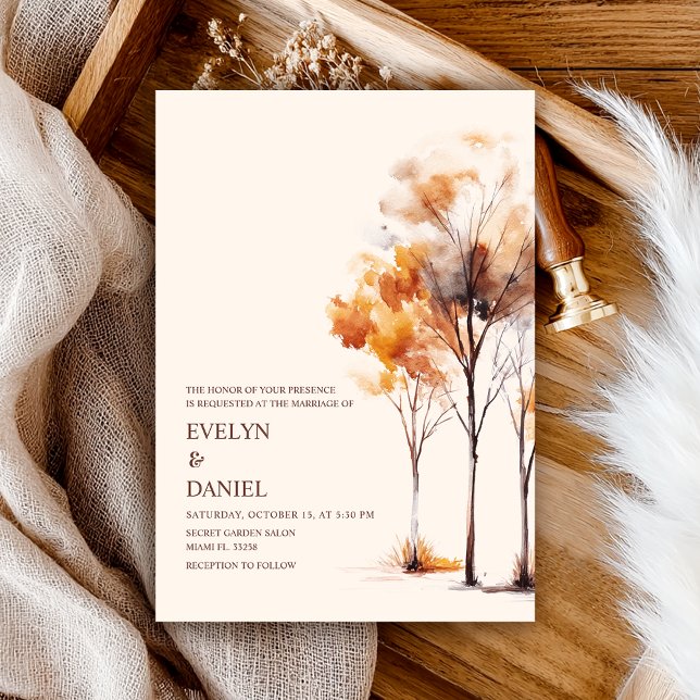 Simple Fall Autumn Wedding Watercolor Invitation (Creator Uploaded)