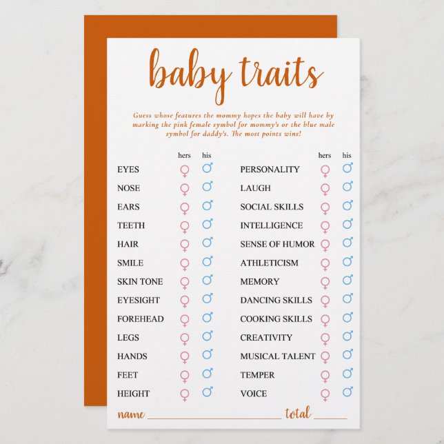 Simple Fall Baby Trait | Orange Keepsake Card (Front/Back)