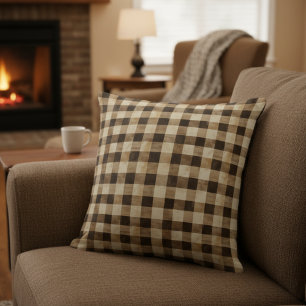 Simple Fall Brown Plaid Gingham Cushion