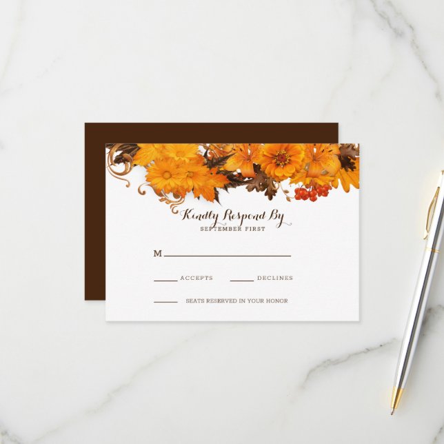 Simple Fall Flowers RSVP Card (Front/Back In Situ)