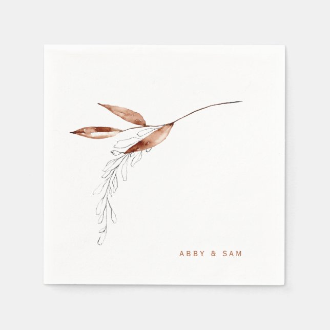 Simple Fall Foliage Wedding Couple Names Cocktail Napkin (Front)