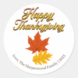 Simple fall harvest happy thanksgiving classic round sticker