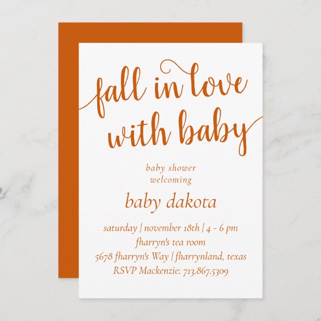 Simple Fall in Love with Baby | Dusty Burnt Orange Invitation (Front/Back)
