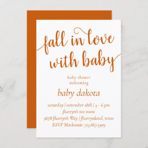 Simple Fall in Love with Baby   Dusty Burnt Orange Invitation