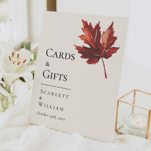Simple Fall Leaf Cream Wedding Cards and Gifts Pedestal Sign