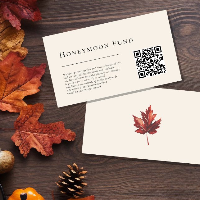 Simple Fall Leaf Cream Wedding Honeymoon Fund Enclosure Card (Creator Uploaded)