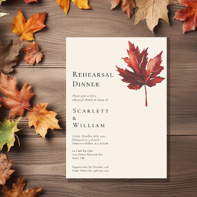 Simple Fall Leaf Cream Wedding Rehearsal Dinner Invitation (Creator Uploaded)